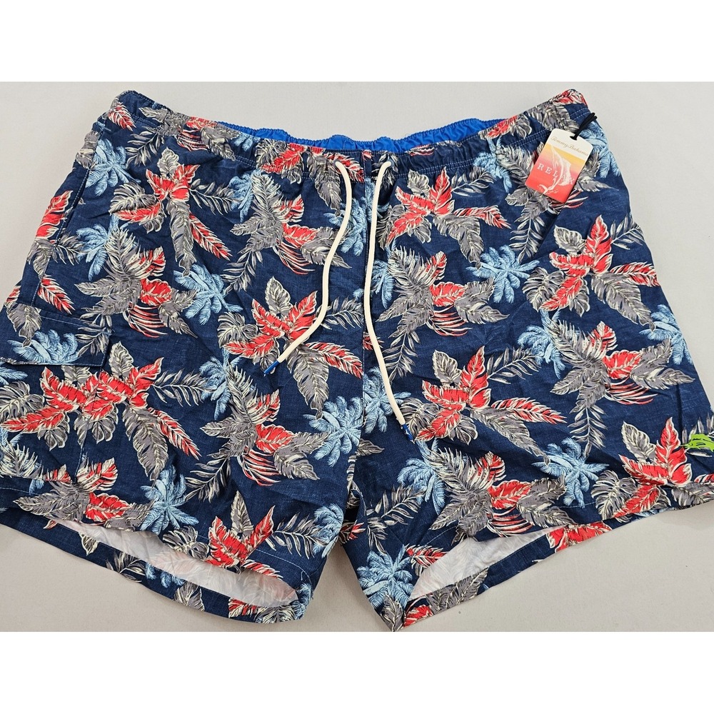 Tommy Bahama Relax Mens 3XLB Swim Trunks Navy Red Floral Pockets Mesh Lining